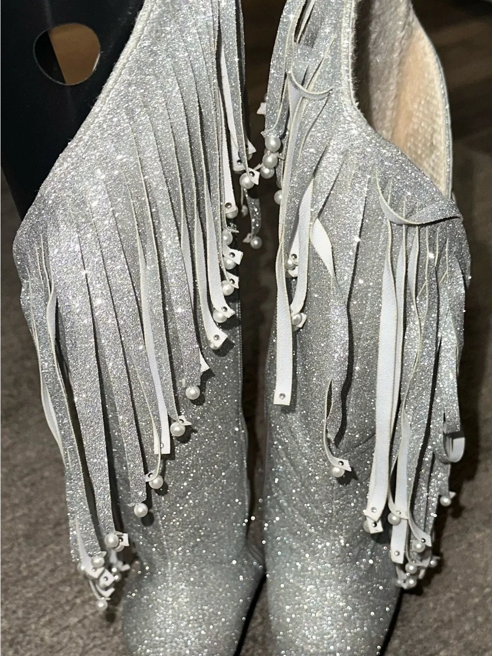 Silver Glitter Fringe Knee-High Women's Boots new